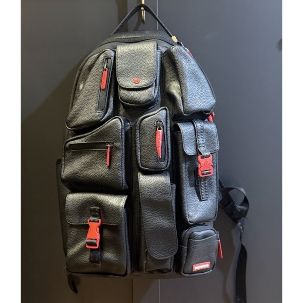 Limited Edition Sprayground Airfreight DLX Black Backpack Multi Pocket Stash HTF